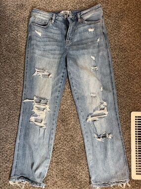 mi.soft Light Blue Straight-Leg Distressed Jeans